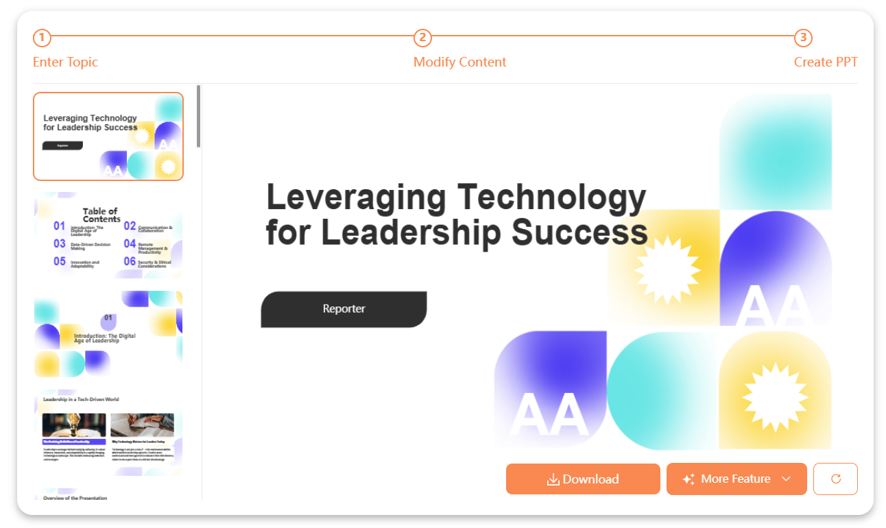 Review your slides and download as .pptx