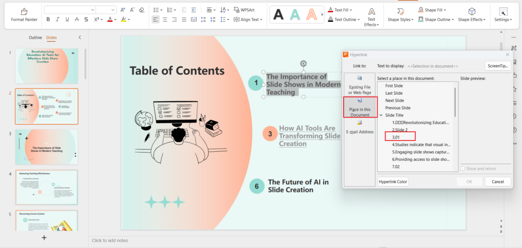 Right-click and choose Hyperlink - AI PPT Maker