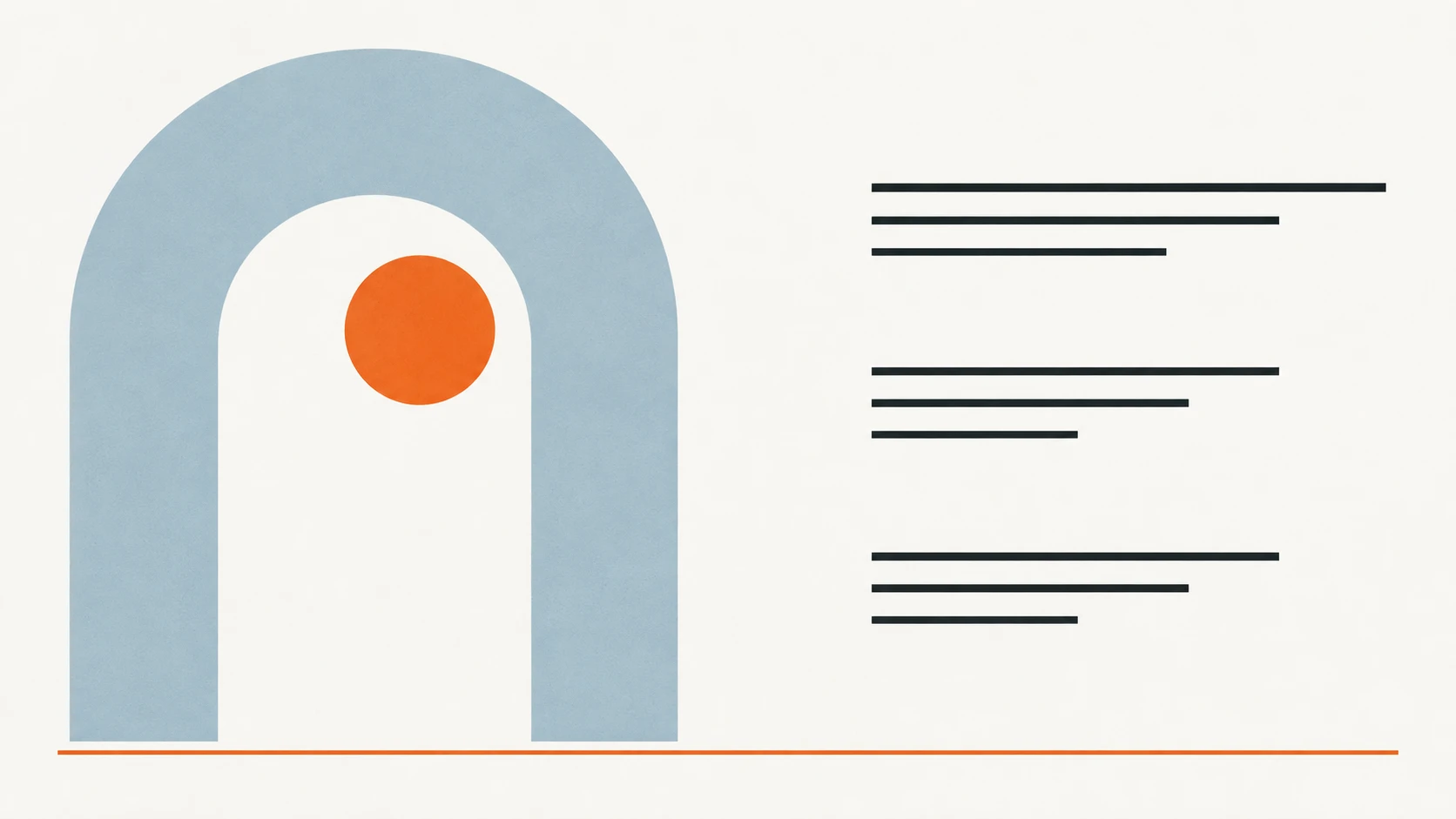 Schlichtes Layout mit blauem Bogen und orangefarbenem Kreis